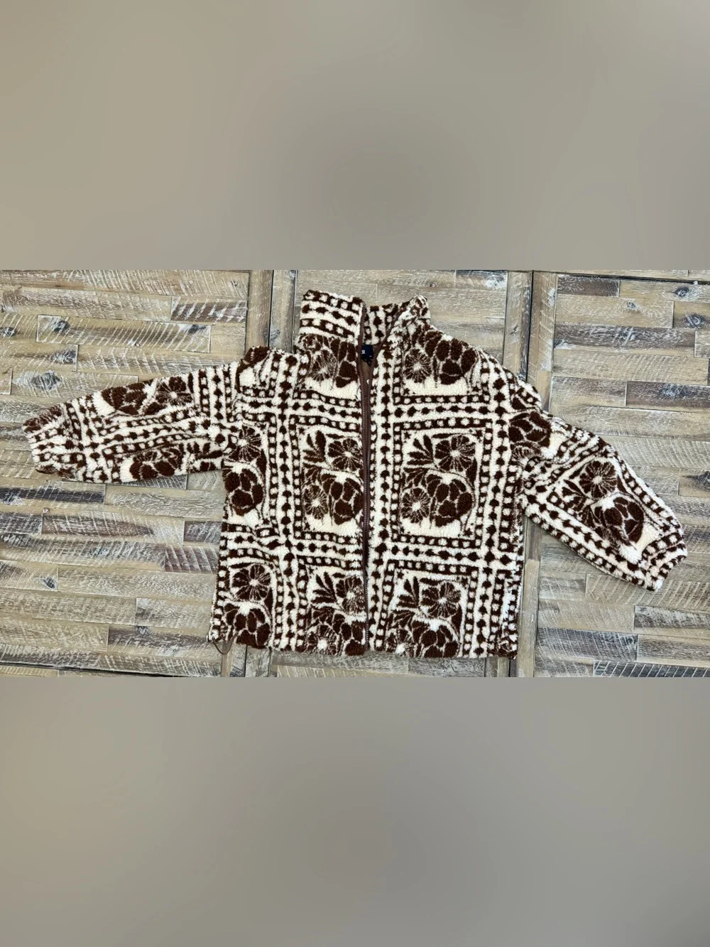 Cider Printed Floral Brown & Cream Fleece Jacket - NWT - XS - Picture 6 of 10